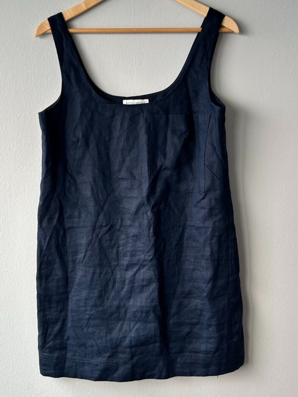 Banana Republic Linen Scoop Neck Shift Mini Dress Navy Blue XS